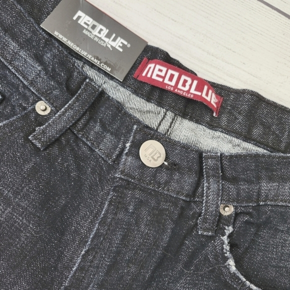 Neo Blue Distressed Black Denim Shorts Size 32 Men - Picture 4 of 8